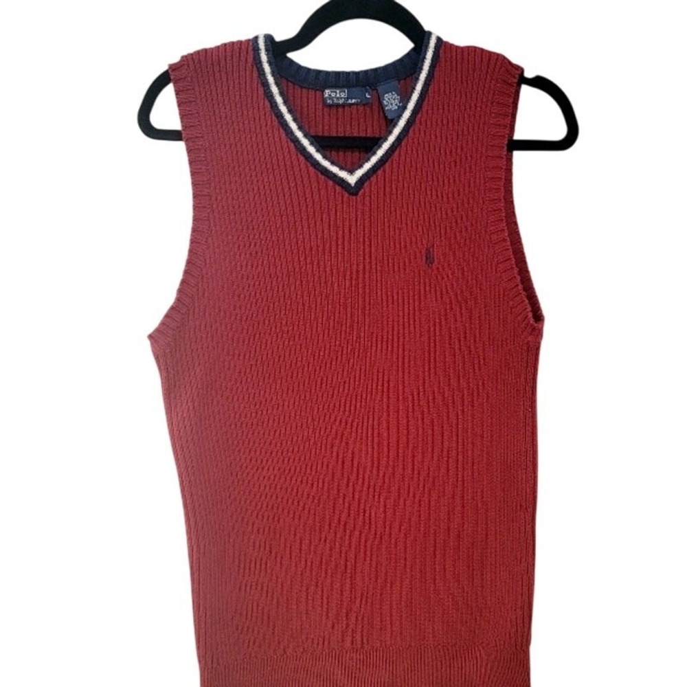 Polo Sweater Vest XL Men's Burgundy‎ Blue Colorblock